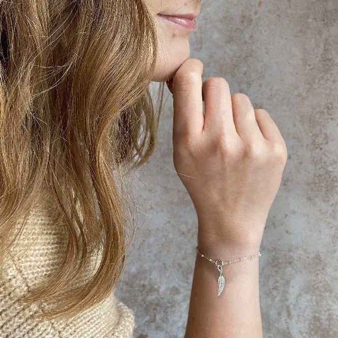 Feather Charm Bracelet in Sterling Silver