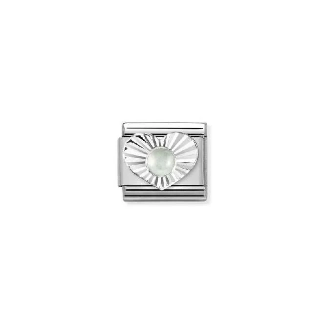 Classic Silver Milky Aquamarine Diamond Heart Sparkly & Stones Charms