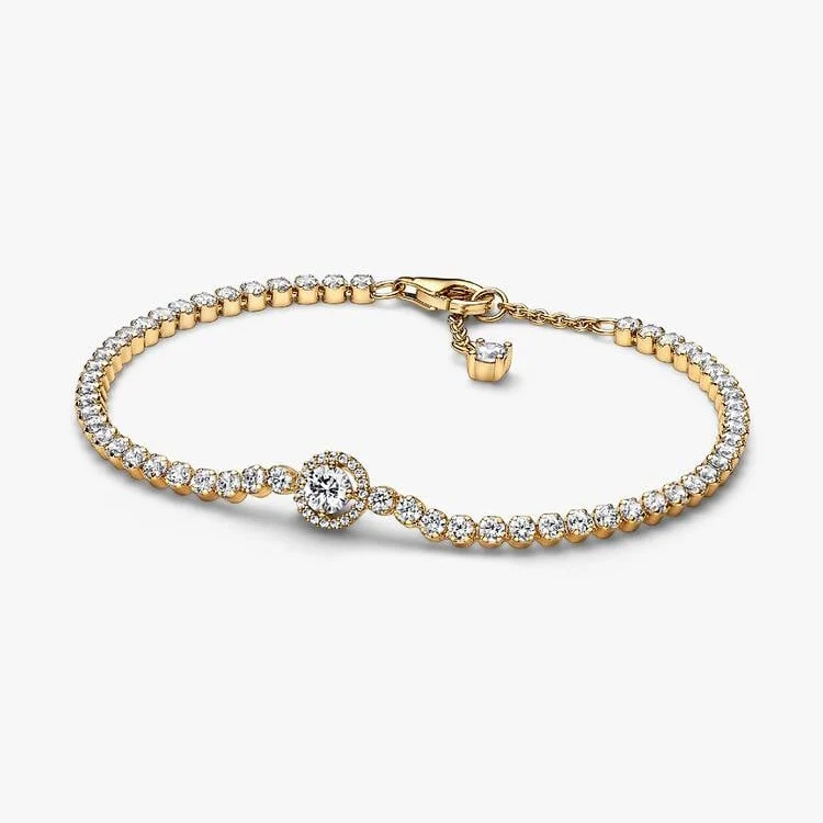 Sparkling Gold Halo Tennis Bracelet, 18cm