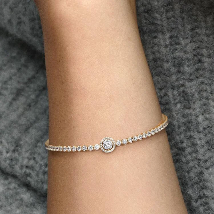 Sparkling Gold Halo Tennis Bracelet, 18cm