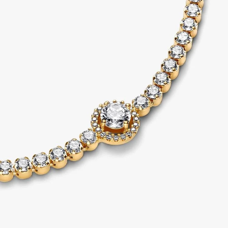 Sparkling Gold Halo Tennis Bracelet, 18cm