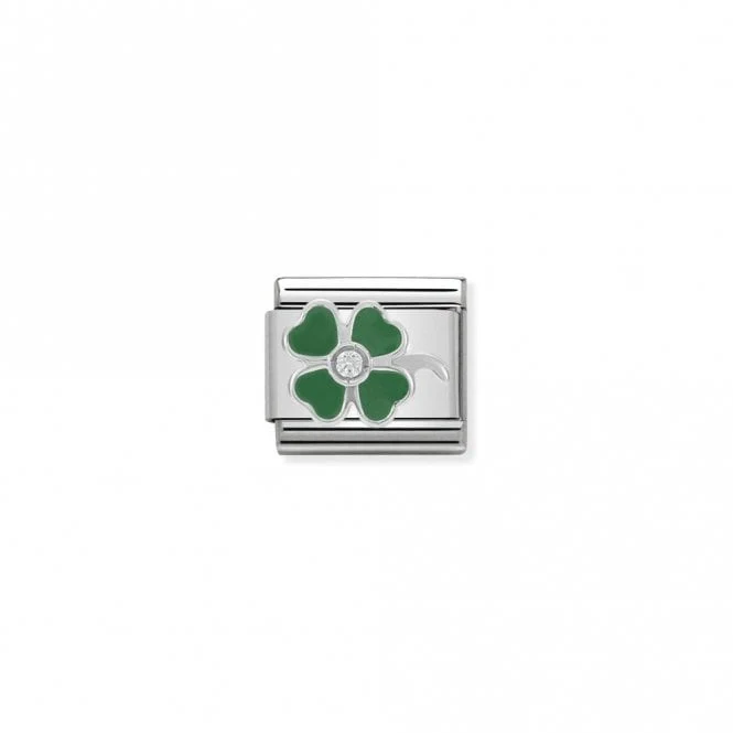 Classic Silver CZ Green Clover Good Luck Charms