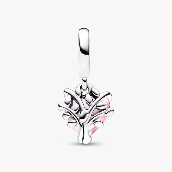 Pink Family Tree & Heart Dangle Charms