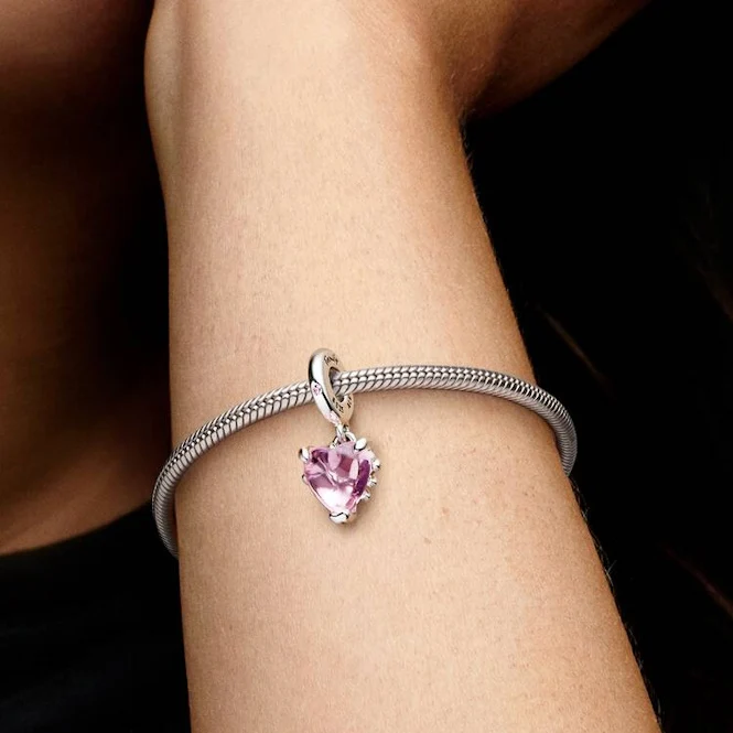 Pink Family Tree & Heart Dangle Charms
