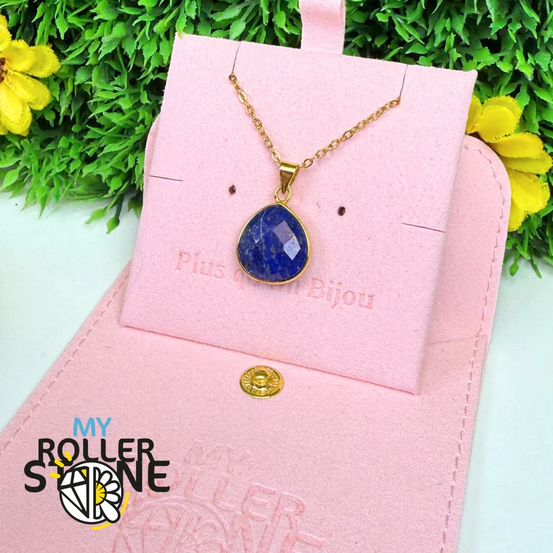 Goldfarbener, facettierter Lapislazuli-Tropfenanhänger