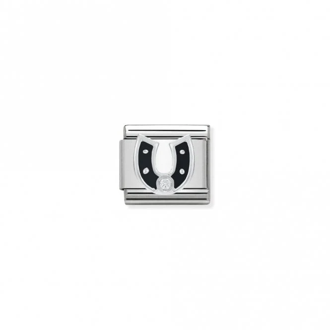 Classic Silver CZ Black Horseshoe Good Luck Charms