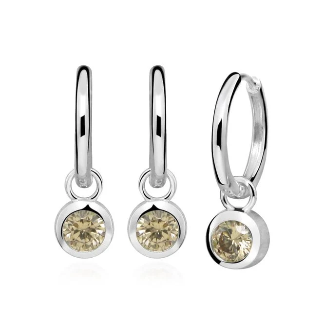 Silver November Birthstone Huggie Hoop Earrings