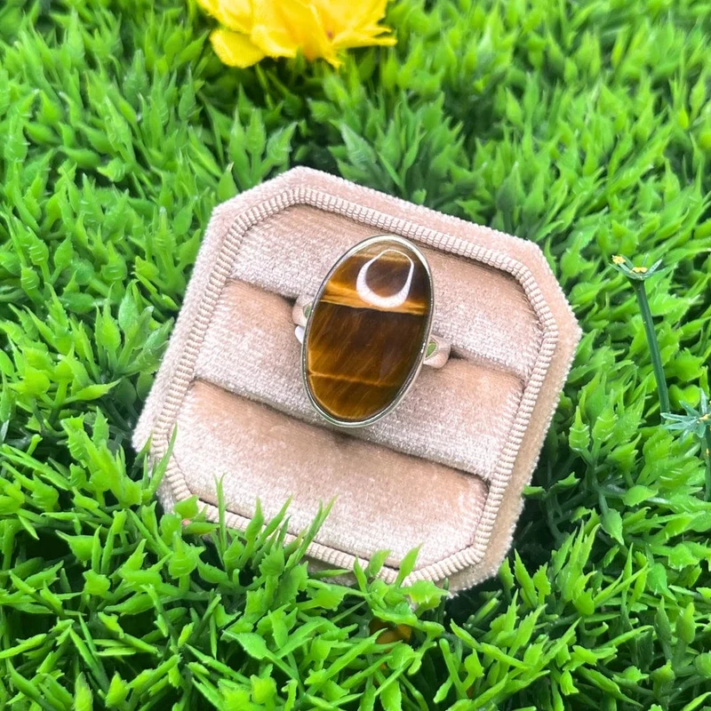 925 Silber Tigerauge Ring #13