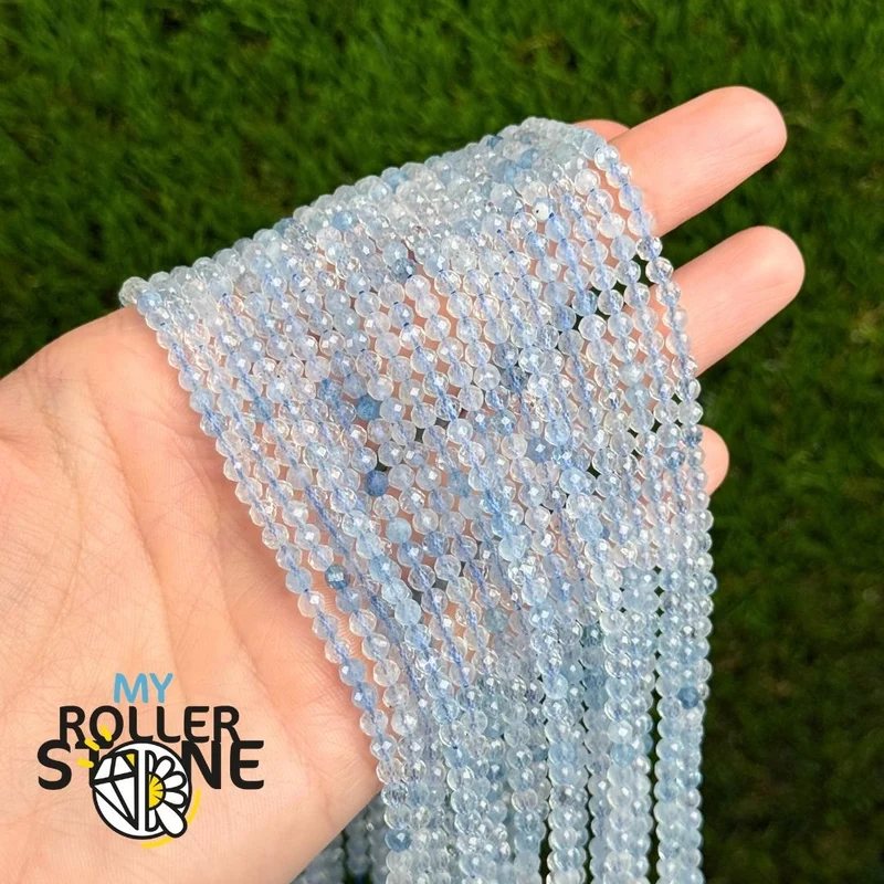 5A Aquamarin facettierte runde Perle