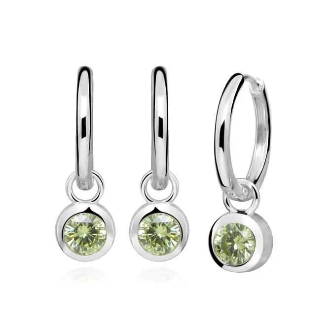 Silver August Birthstone Huggie Hoop Earrings