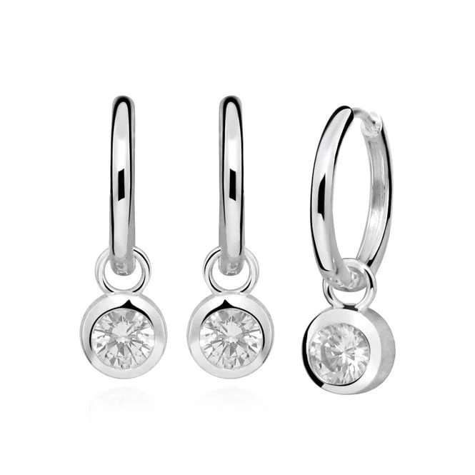 Silver April Birthstone Huggie Hoop Earrings
