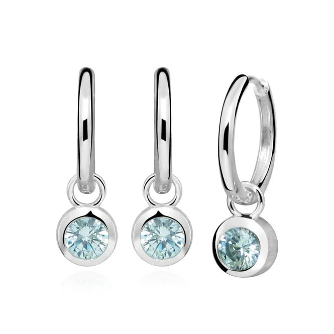 Silver March Birthstone Huggie Hoop Earrings