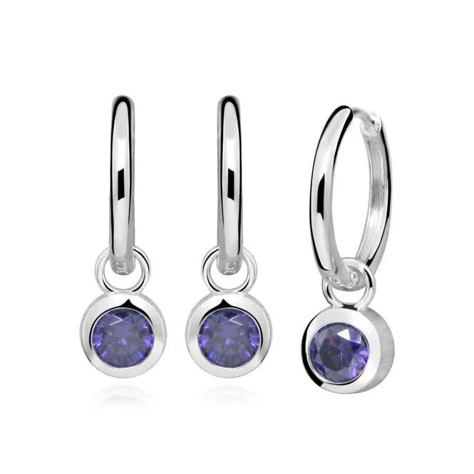Silver February Birthstone Huggie Hoop Earrings