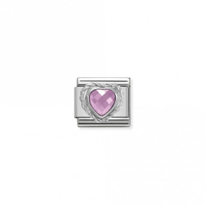 Classic Silver CZ Facetted Pink Heart Love & Hearts Charms