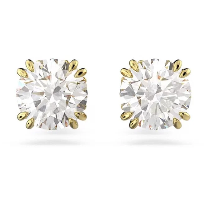 Stilla Stud Earrings with Round-Cut White Crystal in Gold