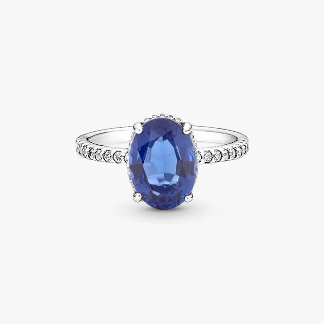 Sparkling Statement Blue Halo Ring, Size 48