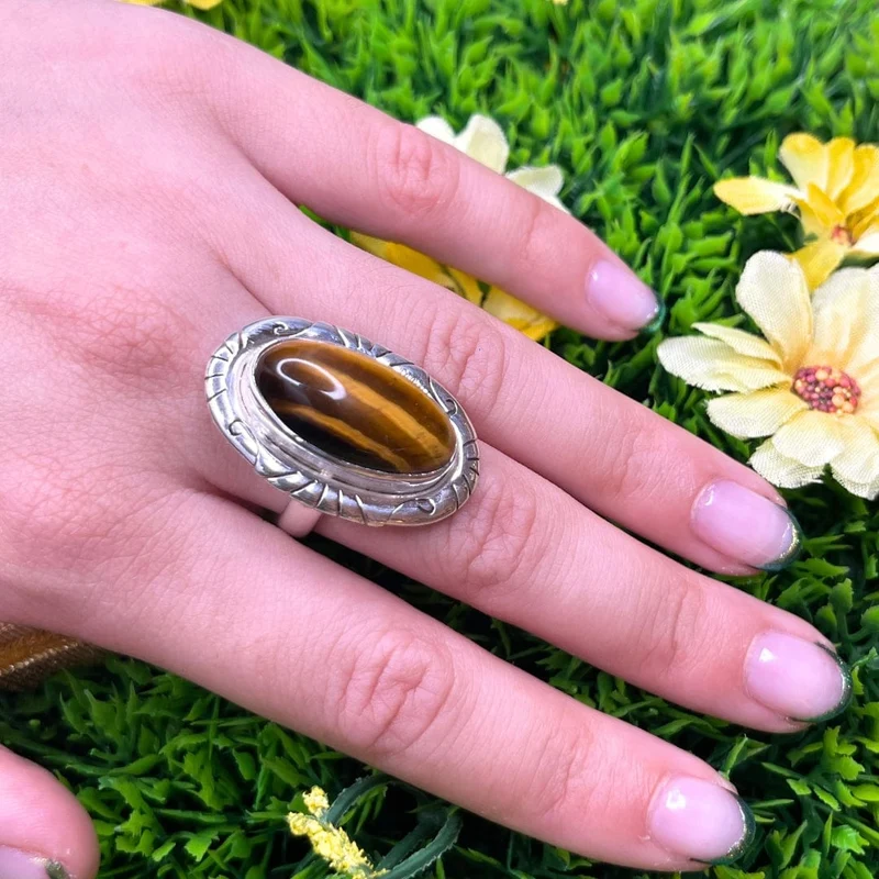 925 Silber Tigerauge Ring #1
