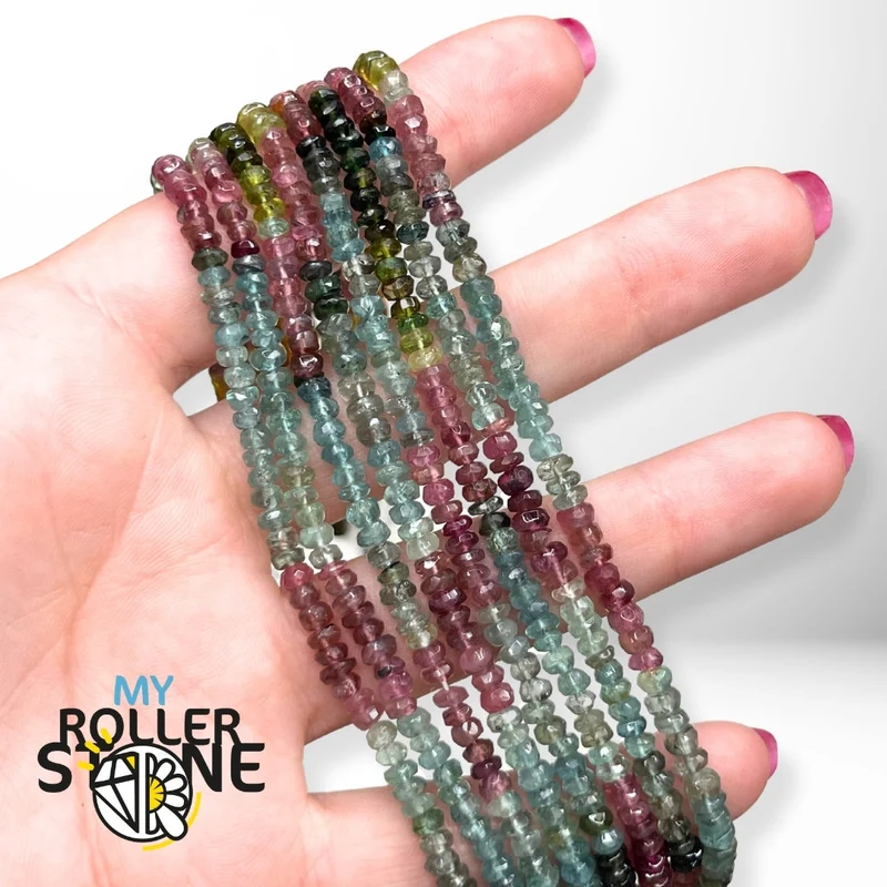 Mehrfarbige, facettierte Turmalin-Rondelle-Perlen (2.5 x 3.5 mm)