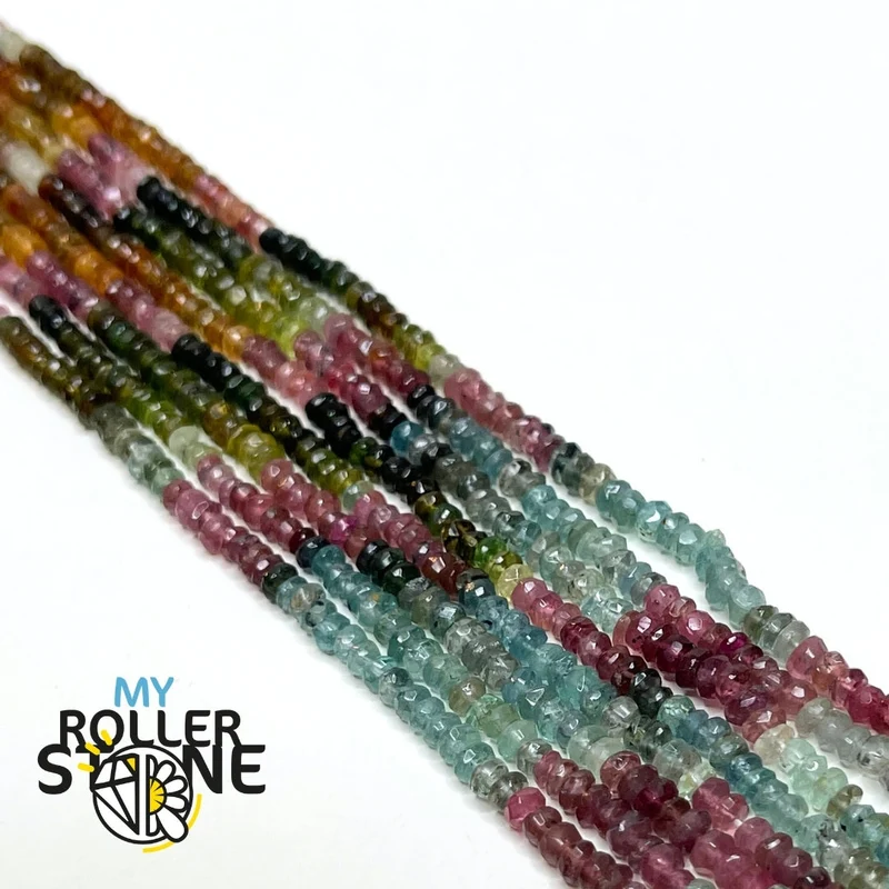 Mehrfarbige, facettierte Turmalin-Rondelle-Perlen (2.5 x 3.5 mm)