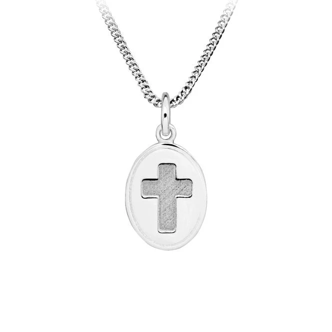 Oval Cross Silver Engravable Pendant