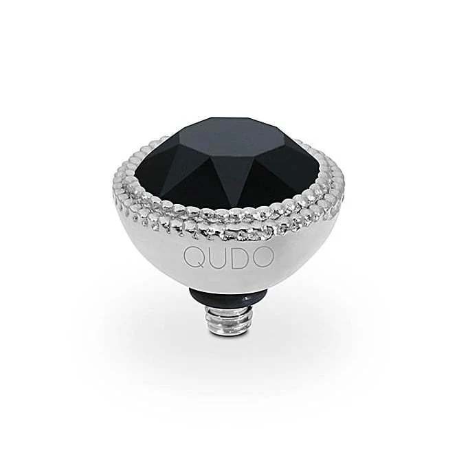 Fabero Silver and Jet Black Crystal Ring Gem Top, 11mm