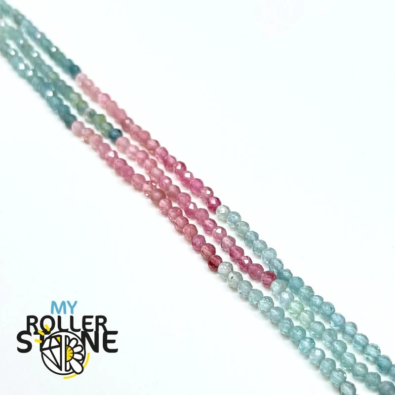 Facettierte runde Perlen rosa und blauer Turmalin 5A