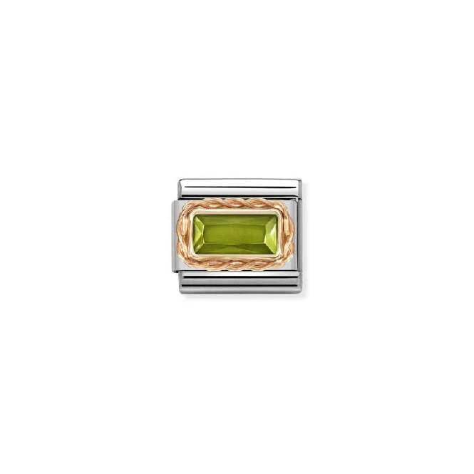 Classic Rose Gold Green Peridot Facetted Baguette Sparkly & Stones Charms