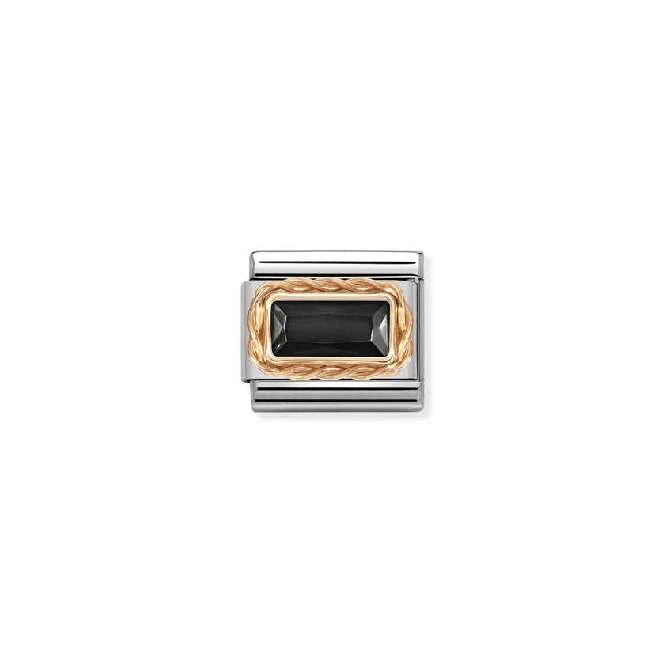 Classic Rose Gold Black Facetted Baguette Sparkly & Stones Charms