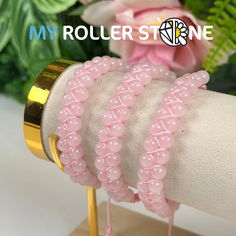 Geflochtenes verstellbares Rosenquarz-Armband