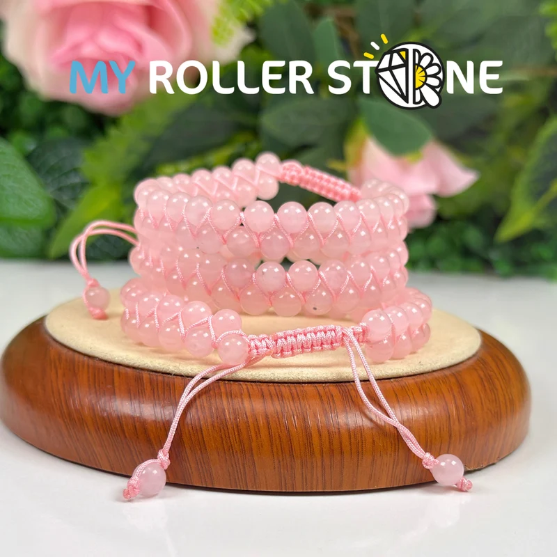 Geflochtenes verstellbares Rosenquarz-Armband