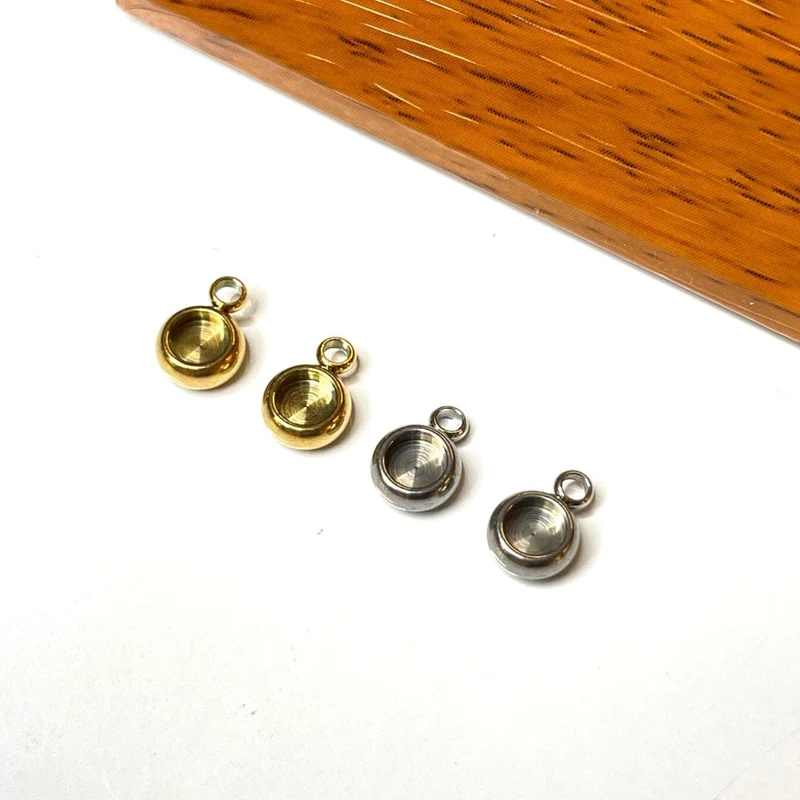 Runder Cabochon-Anhängerhalter aus 304 Edelstahl, Gold/Silber