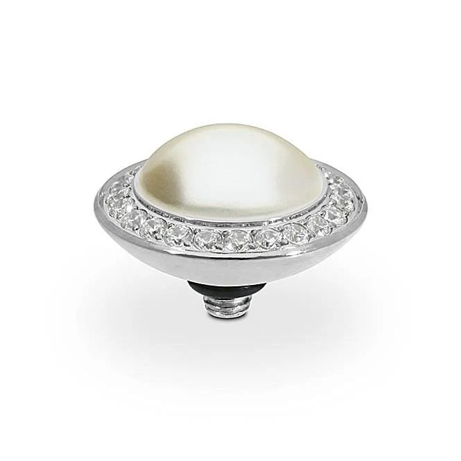 Tondo Deluxe Silver and Cream Pearl Ring Gem Top, 13mm