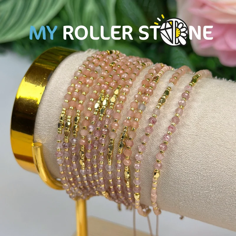 Verstellbares Sonnenstein- und Erdbeerquarz-Armband
