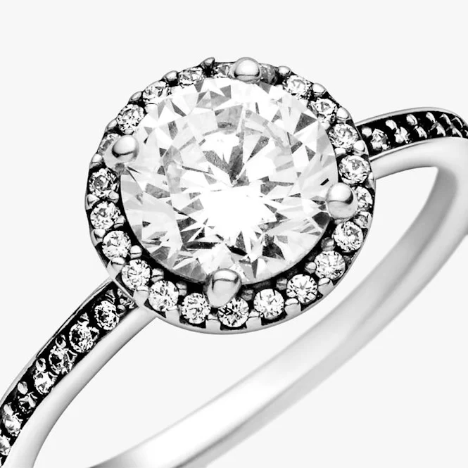Round Sparkle Halo Ring, Size 56