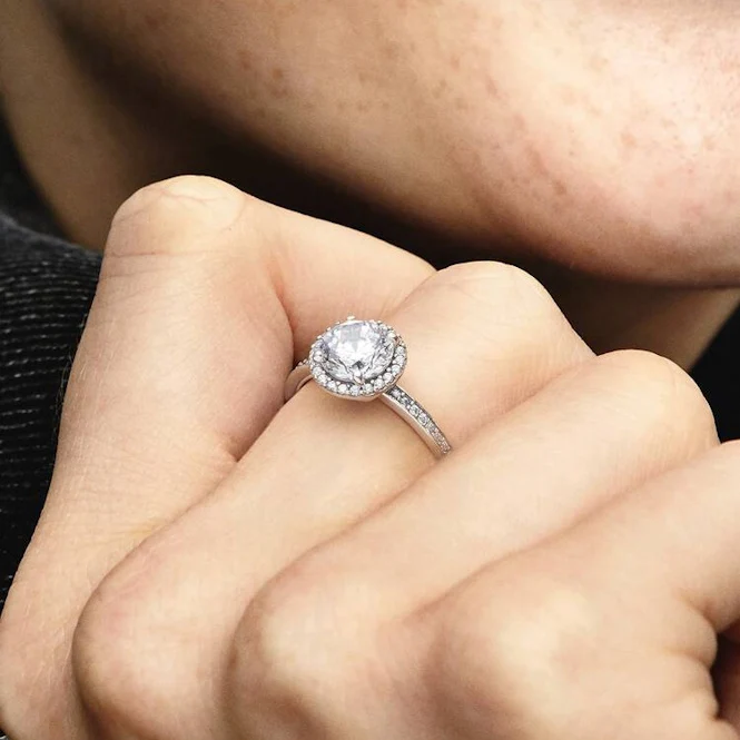 Round Sparkle Halo Ring, Size 56