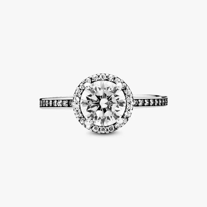 Round Sparkle Halo Ring, Size 56