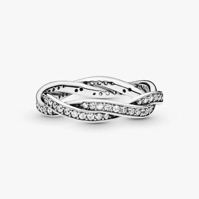 Sparkling Twisted Lines Ring, Size 56