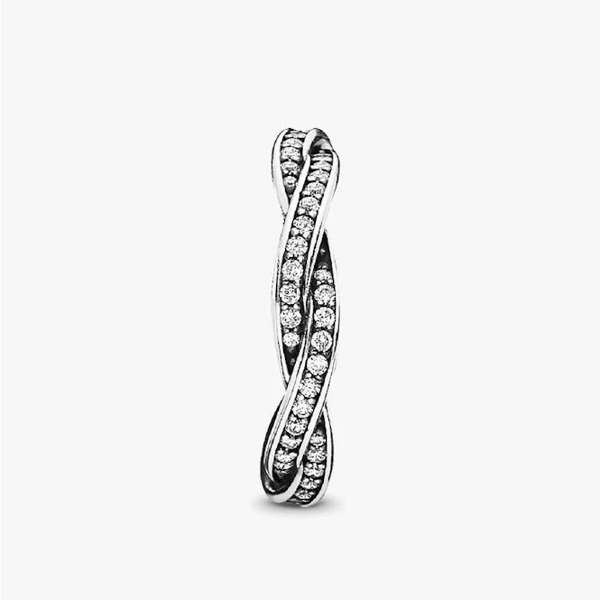 Sparkling Twisted Lines Ring, Size 56
