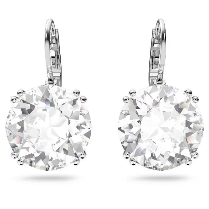 Millenia Round-Cut Drop Earrings with White Crystal in Rhodium Silver