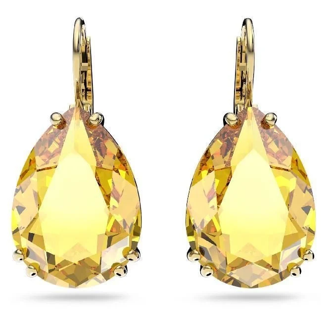 Millenia Pear Cut Drop Earrings with Yellow Crystal in Gold