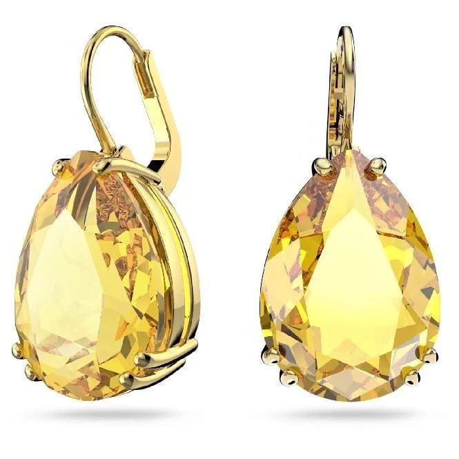Millenia Pear Cut Drop Earrings with Yellow Crystal in Gold