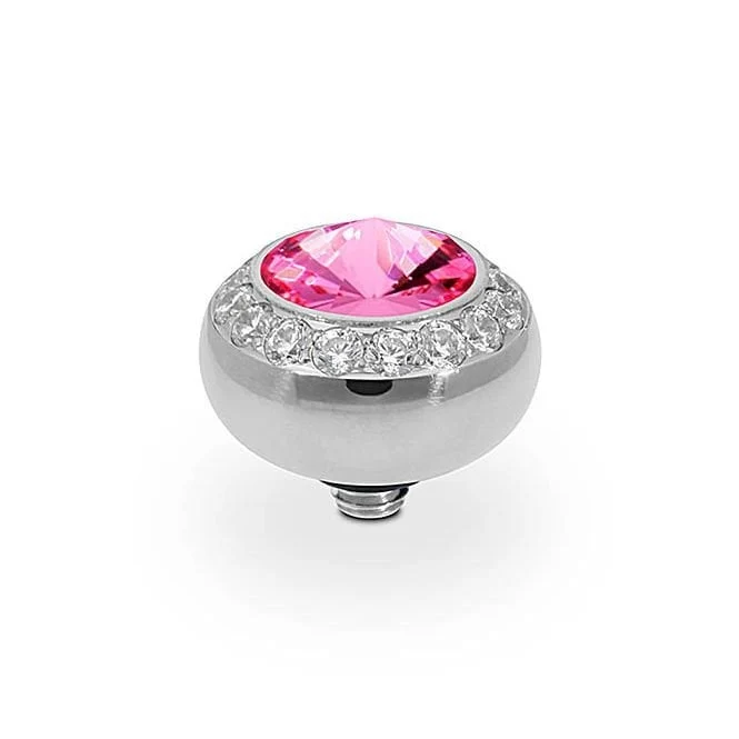 Tondo Deluxe Silver and Rose Pink Crystal Ring Gem Top, 10mm