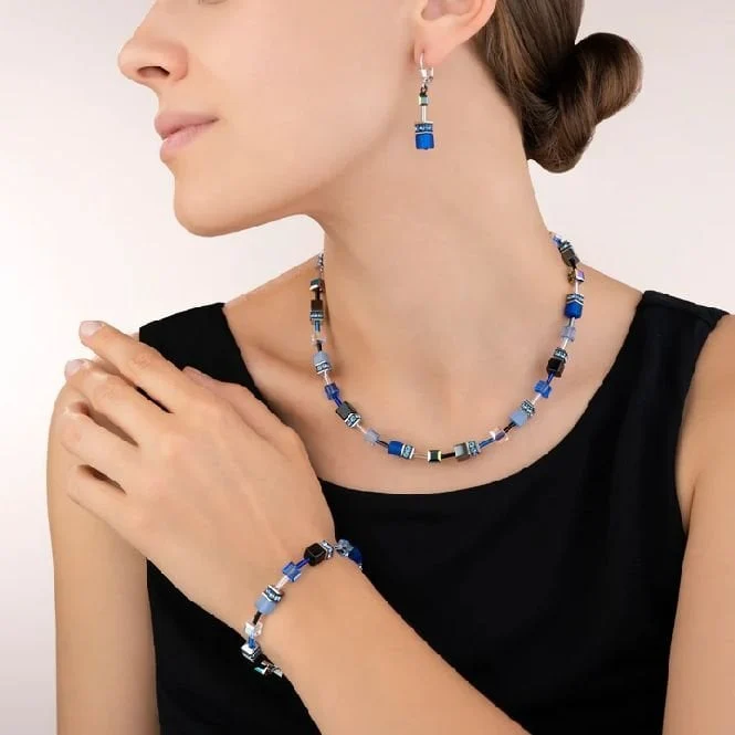 GeoCUBE Bracelet in Silver & Cobalt Blue