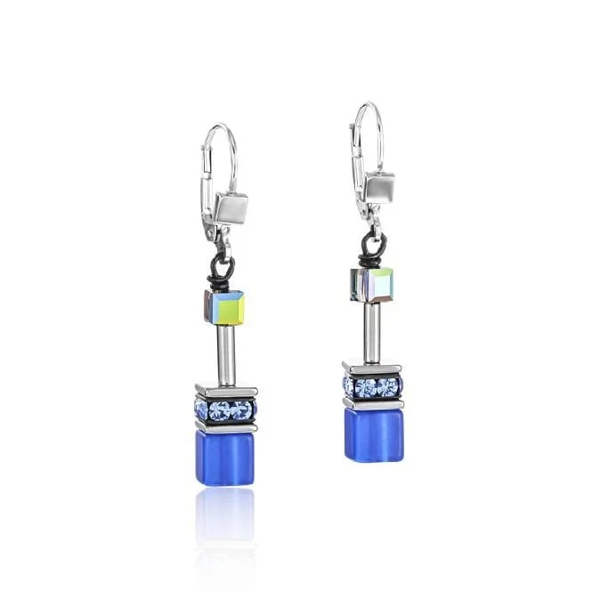 GeoCUBE Earrings in Silver & Cobalt Blue