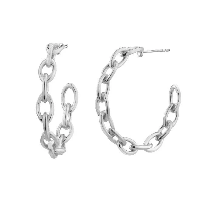 Chain Link Silver Hoop Earrings, 25mm