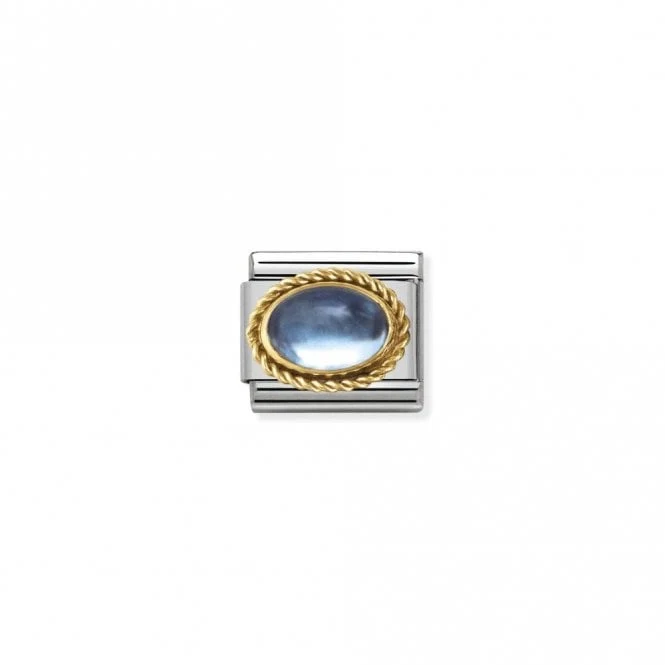 Classic Gold Oval Light Blue Topaz Stone Sparkly Charms