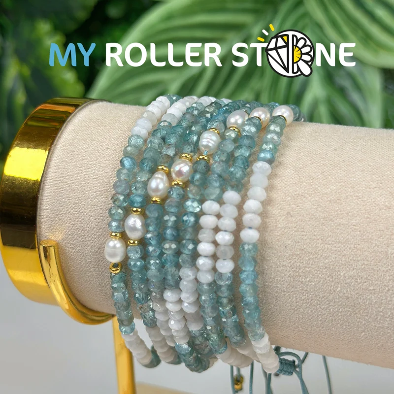Verstellbares Armband aus Mondstein und Apatit