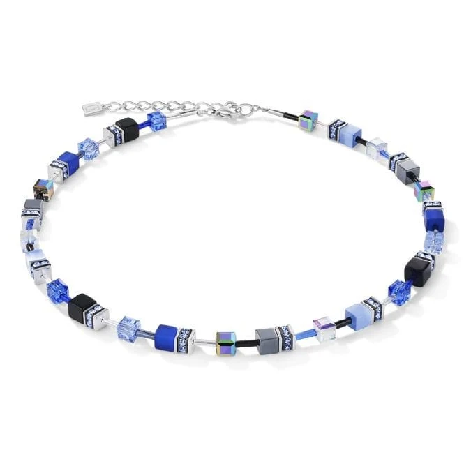 GeoCUBE Necklace in Silver & Cobalt Blue