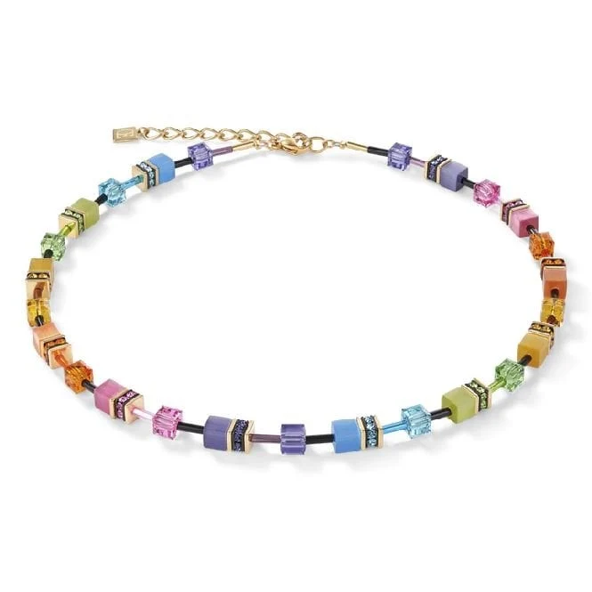 GeoCUBE Necklace in Gold & Rainbow Multicolours