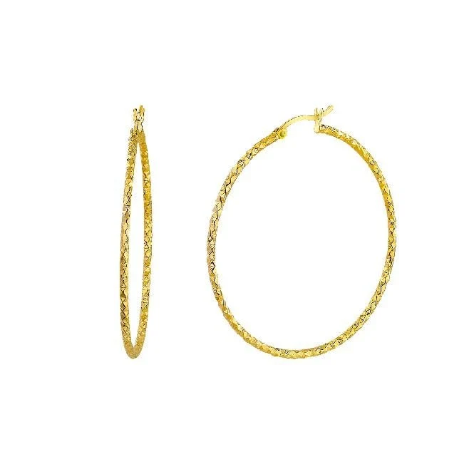 Diamond Cut Gold Clip Hoop Earrings, 45mm Extra Large